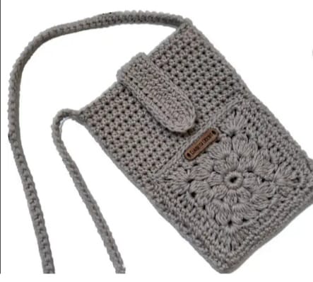 Handmade Mobile Cover crochet sling bag with strap easy to carry Phone - Grey