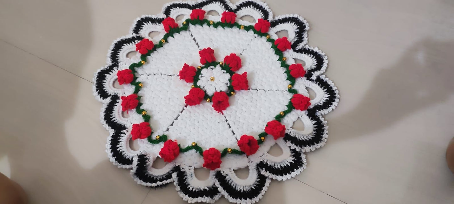 Premium thalposh red flower and black border with golden perls