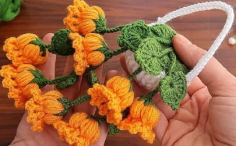 Purple flowers crochet Key Ring