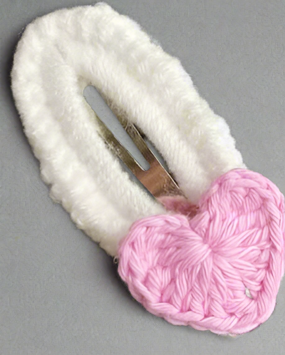 Handmade White hair clip with beautiful pink heart