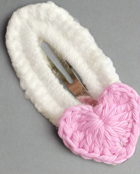 Handmade White hair clip with beautiful pink heart