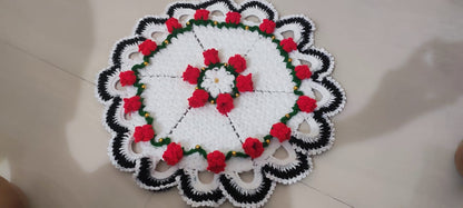 Premium thalposh red flower and black border with golden perls