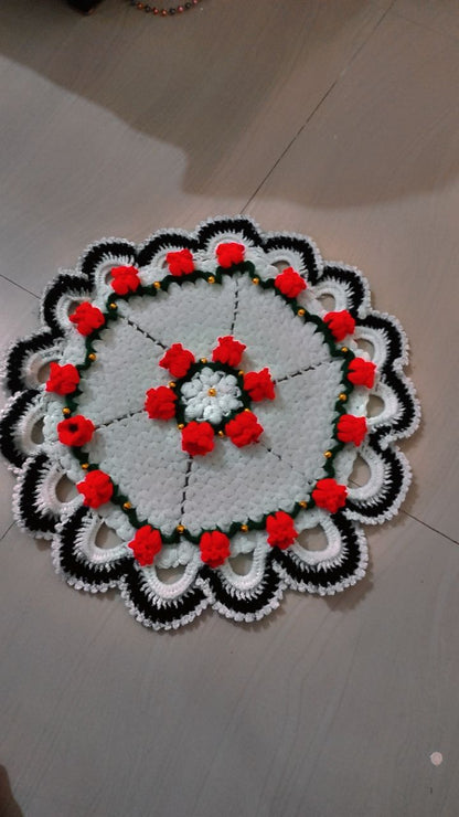 Premium thalposh red flower and black border with golden perls