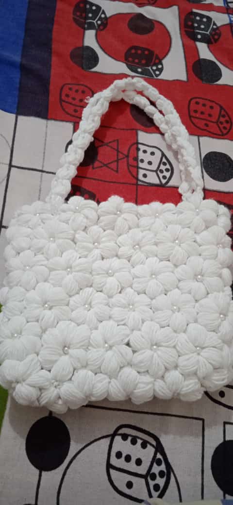 Premium white gudiya ka purse with perl work